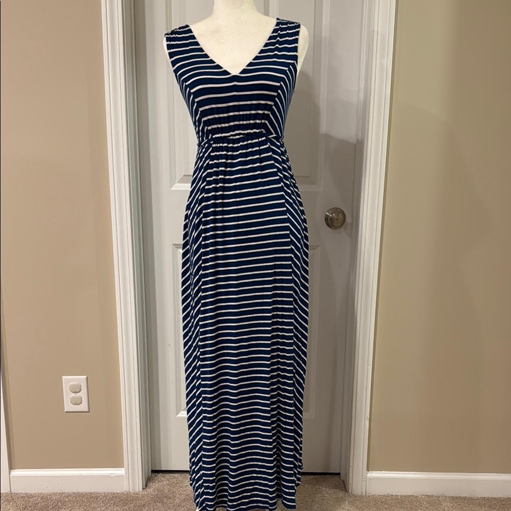 Navy and White Striped Maxi Dress